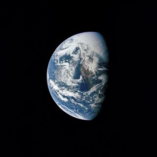 During their journey back to Earth, the Apollo 13 crew captured this stunning view of Earth on April 17, 1970. The southwestern United States and northwest Mexico are the most visible land mass, and the peninsula of Baja California is clear. There is a significant amount of cloud cover over the Northern Hemisphere of the planet.
