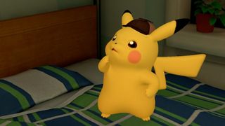 Detective Pikachu on a bed