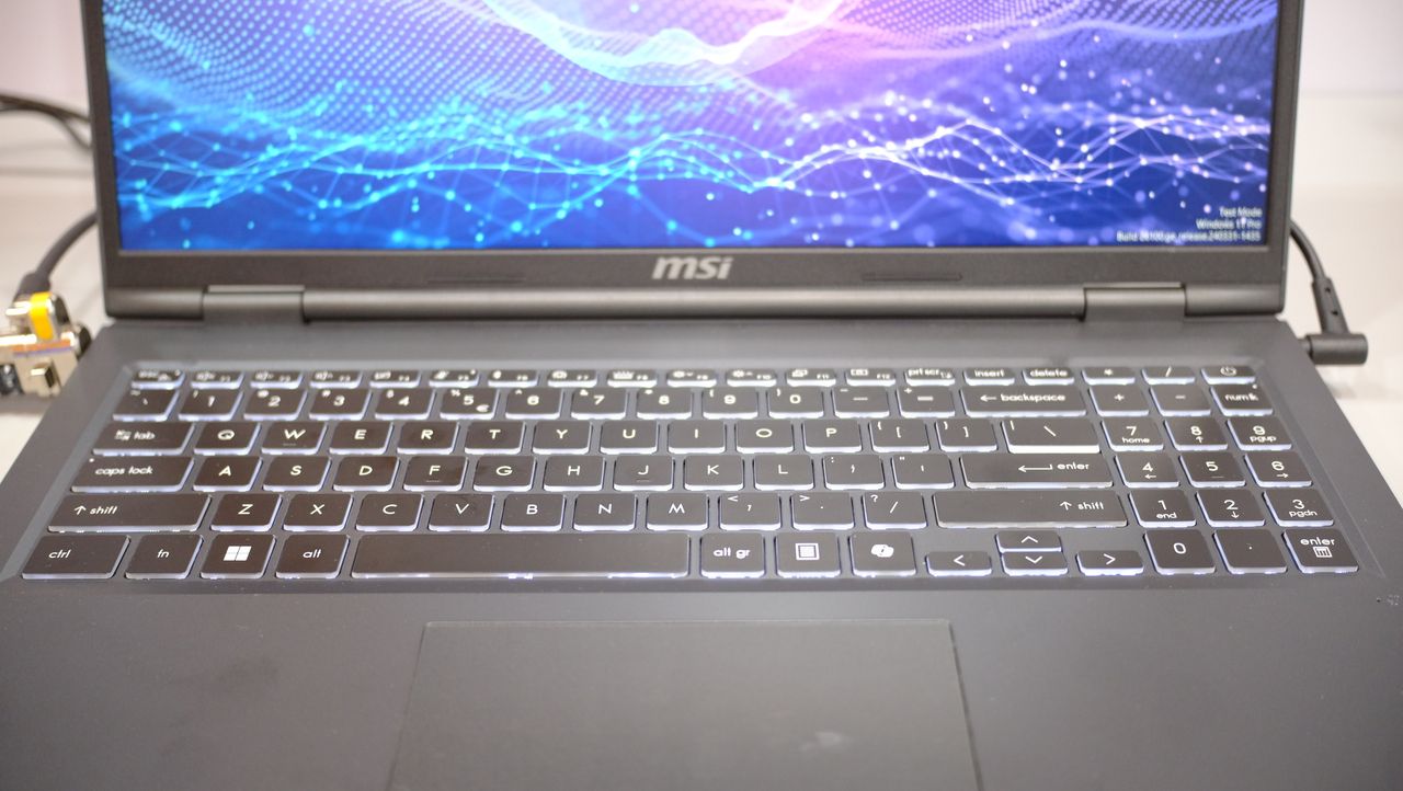 The keyboard deck of the MSI Venture on display at CES 2025