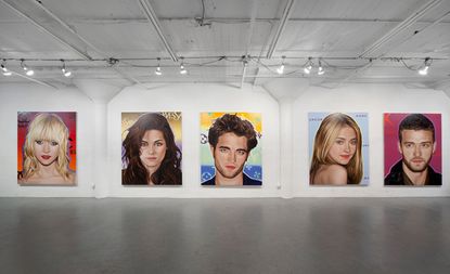 For his ’Most Wanted’ exhibition at London’s White Cube Hoxton Square, artist Richard Phillips depicted the faces of ten celebrities against branded ’step and repeat’ backdrop