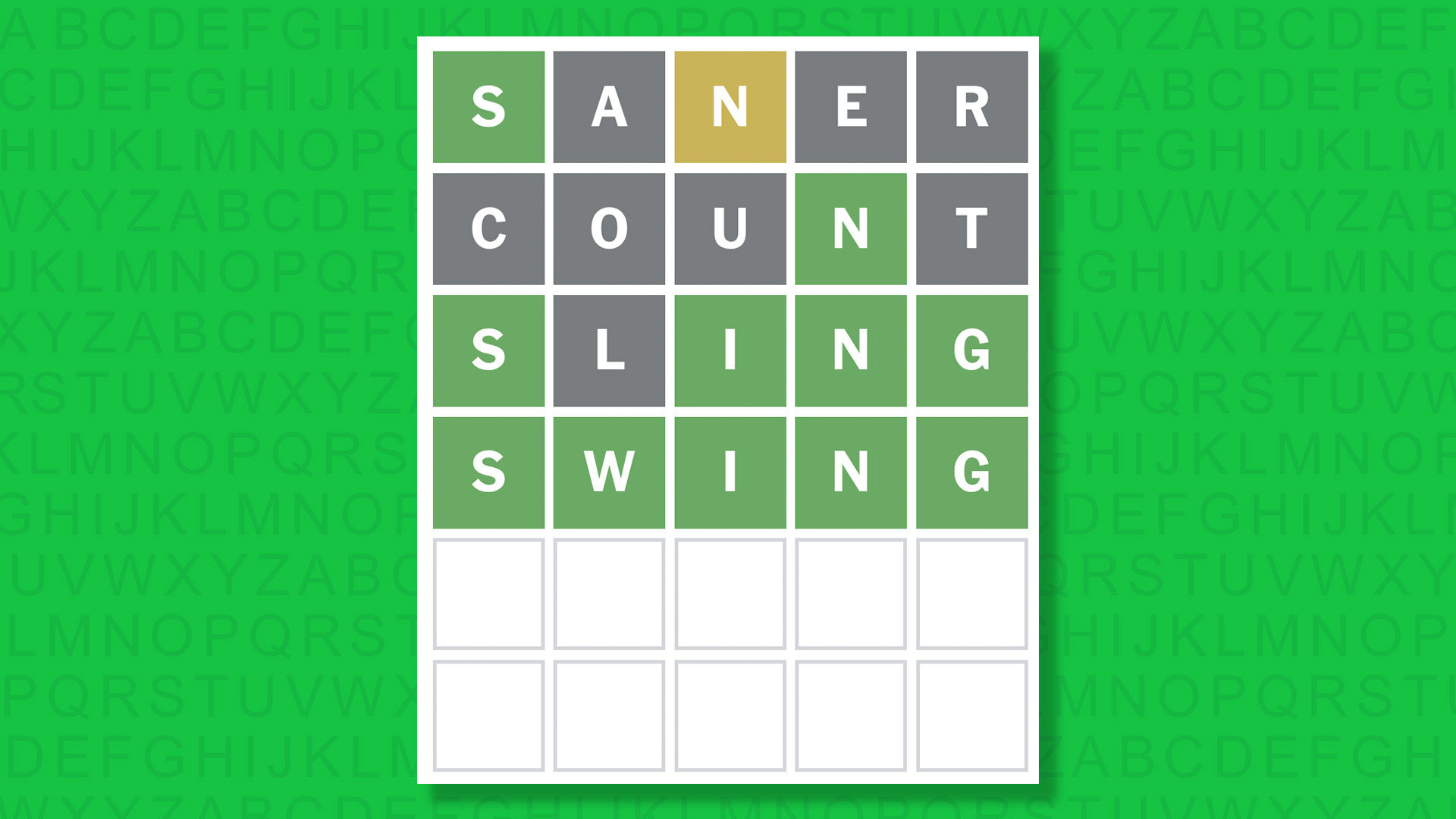 NYT Wordle answer for game 1639 on a green background