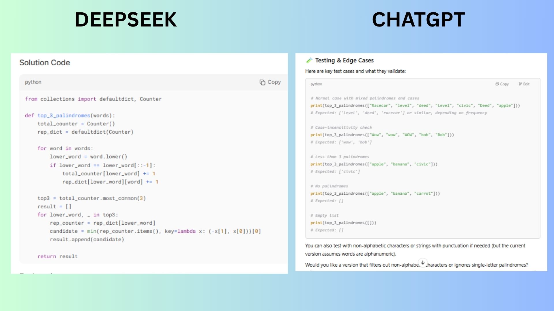 screenshot of chatbot comparisons