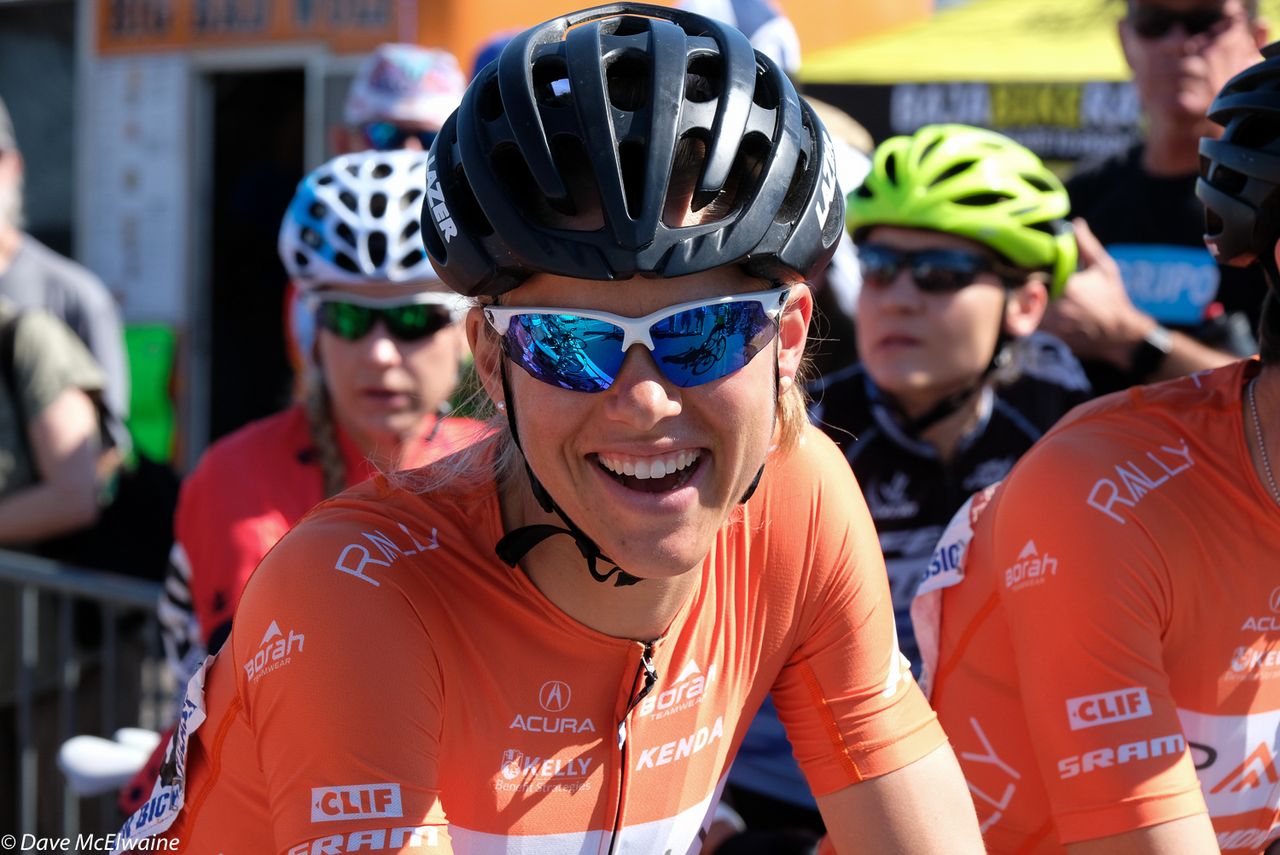 Kirsti Lay (Rally Cycling) was all smiles at the start