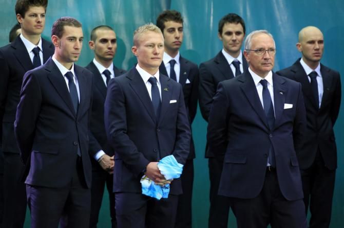Vincenzo Nibali, Alexandre Vinokourov and Guiseppe Martinelli