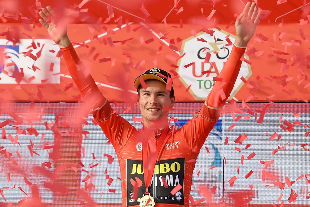 Primoz Roglic (JUmbo-Visma) in the UAE Tour leader's jersey