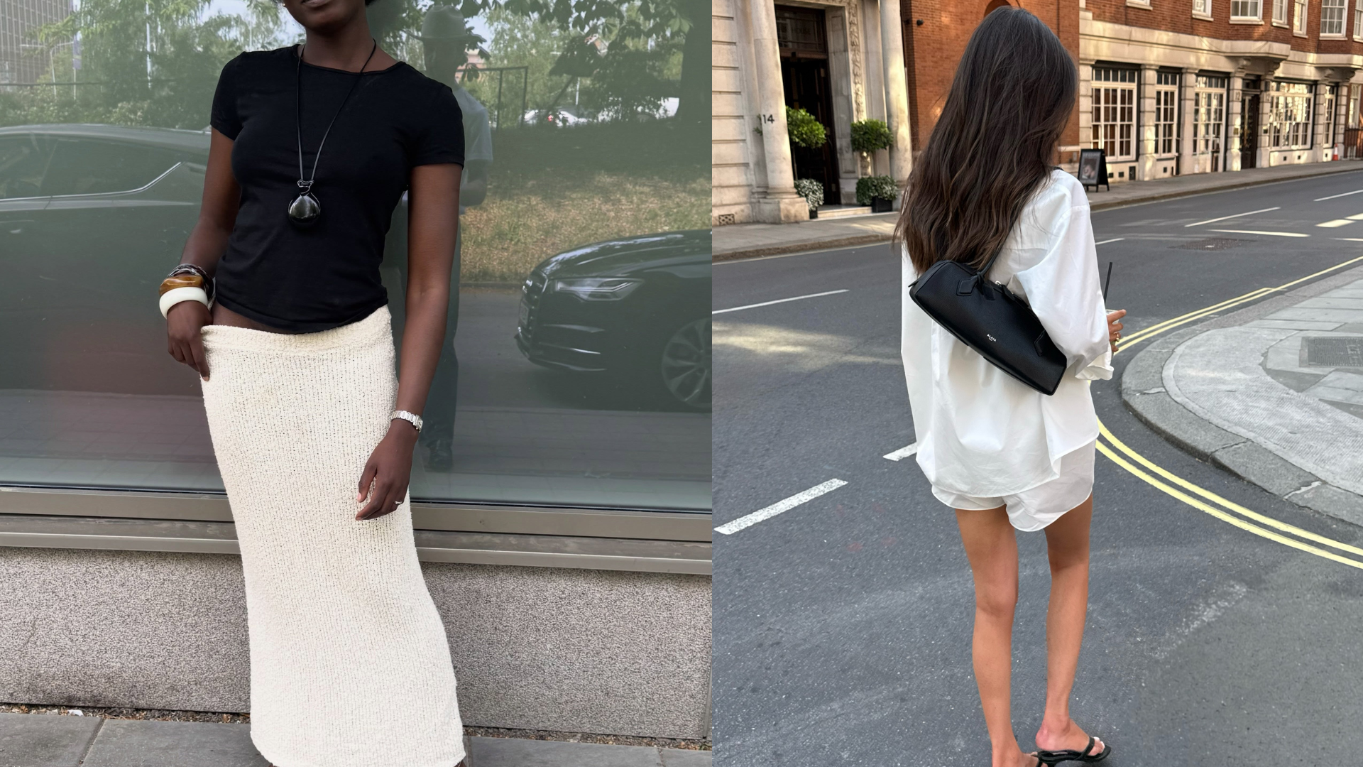 An image of a woman wearing all white outfit and black and white outfit summer 2026