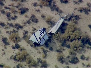 Wreckage from Virgin Galactic's SpaceShipTwo spacecraft is seen after the vehicle crashed on Oct. 31, 2014 during a test flight out of the Mojave Air and Space Port in California.