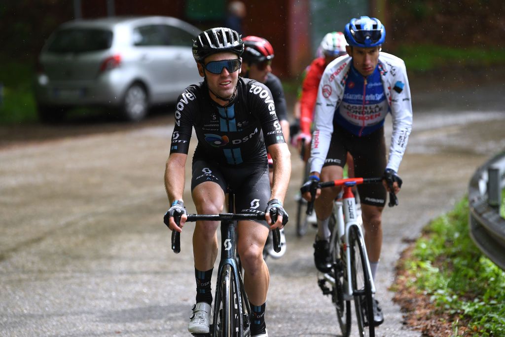 BAGNO DI ROMAGNA ITALY MAY 20 Chris Hamilton of Australia and Team DSM in the Breakaway during the 104th Giro dItalia 2021 Stage 13 a 212km stage from Siena to Bagno di Romagna Rain girodiitalia Giro UCIworldtour on May 20 2021 in Bagno di Romagna Italy Photo by Tim de WaeleGetty Images