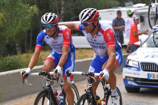 Thibaut Pinot consoled by Matthieu Ladagnous (Groupama-FDJ)