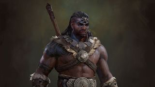 Concept art of Diablo 4's Barbarian class, male version.