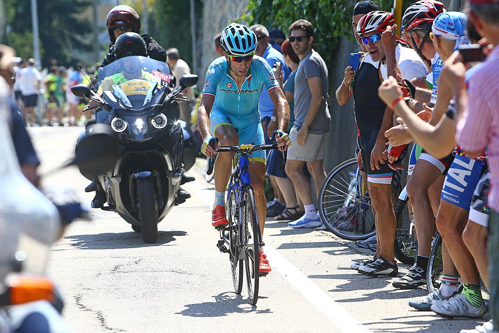 Vincenzo Nibali (Astana) rides alone to the finish.