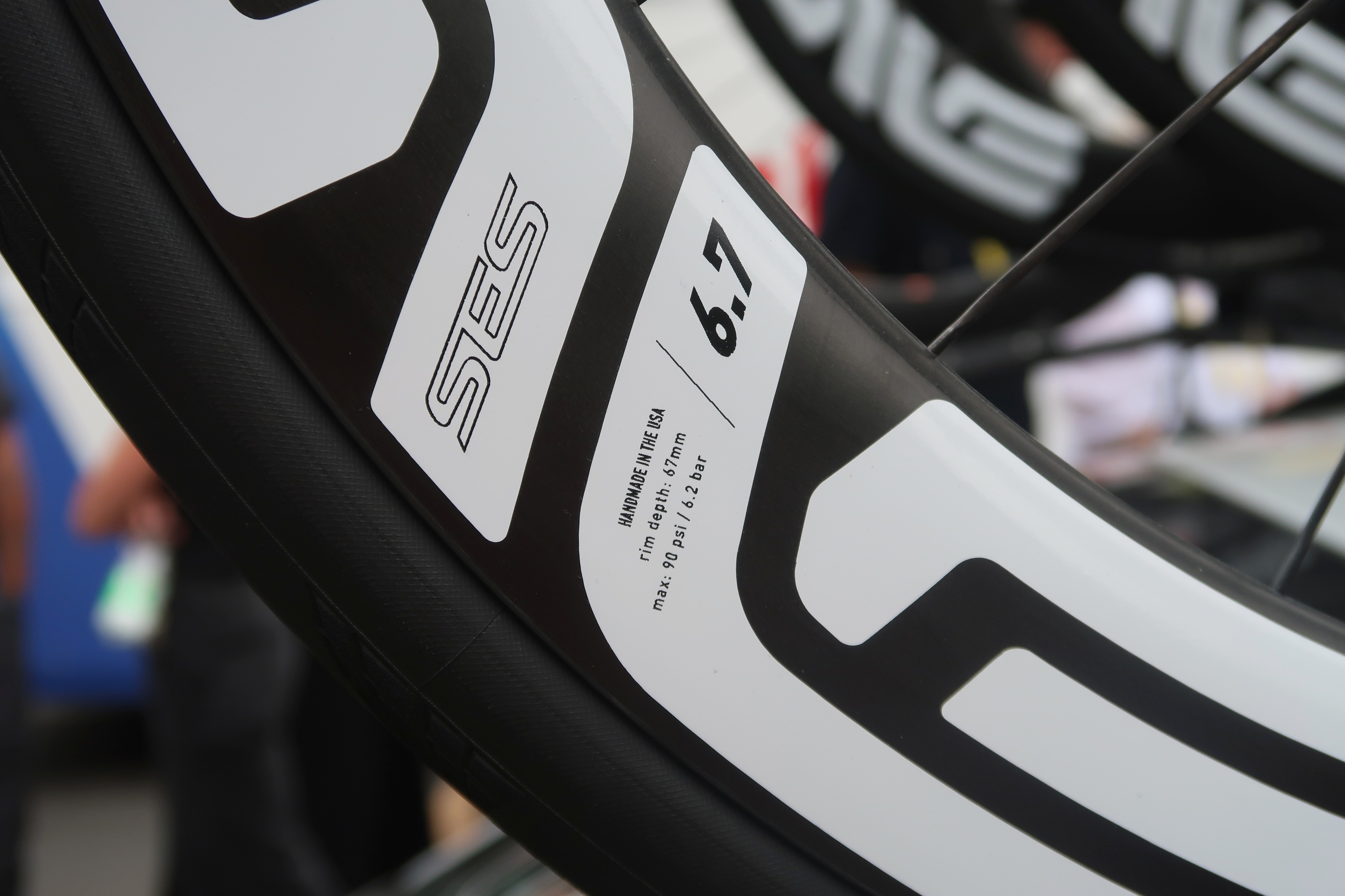 The sticker on a bike wheel saying it is 67mm deep