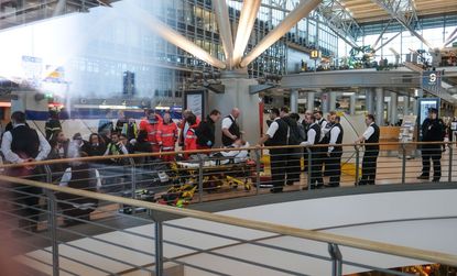 Authorities investigate an apparent airborne irritant in Hamburg airport