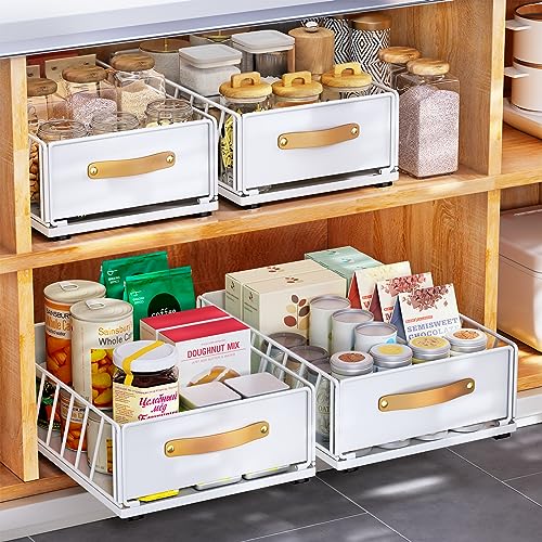 Pull Out Cabinet Organizer Fixed With Adhesive Nano Film,heavy Duty Slide Out Pantry Shelves Drawer Storage,sliding Mesh Cabinet Basket With Handle for Kitchen, Bathroom,home, 11.8w&quot;x 15.7d&quot;x6.2&quot;h
