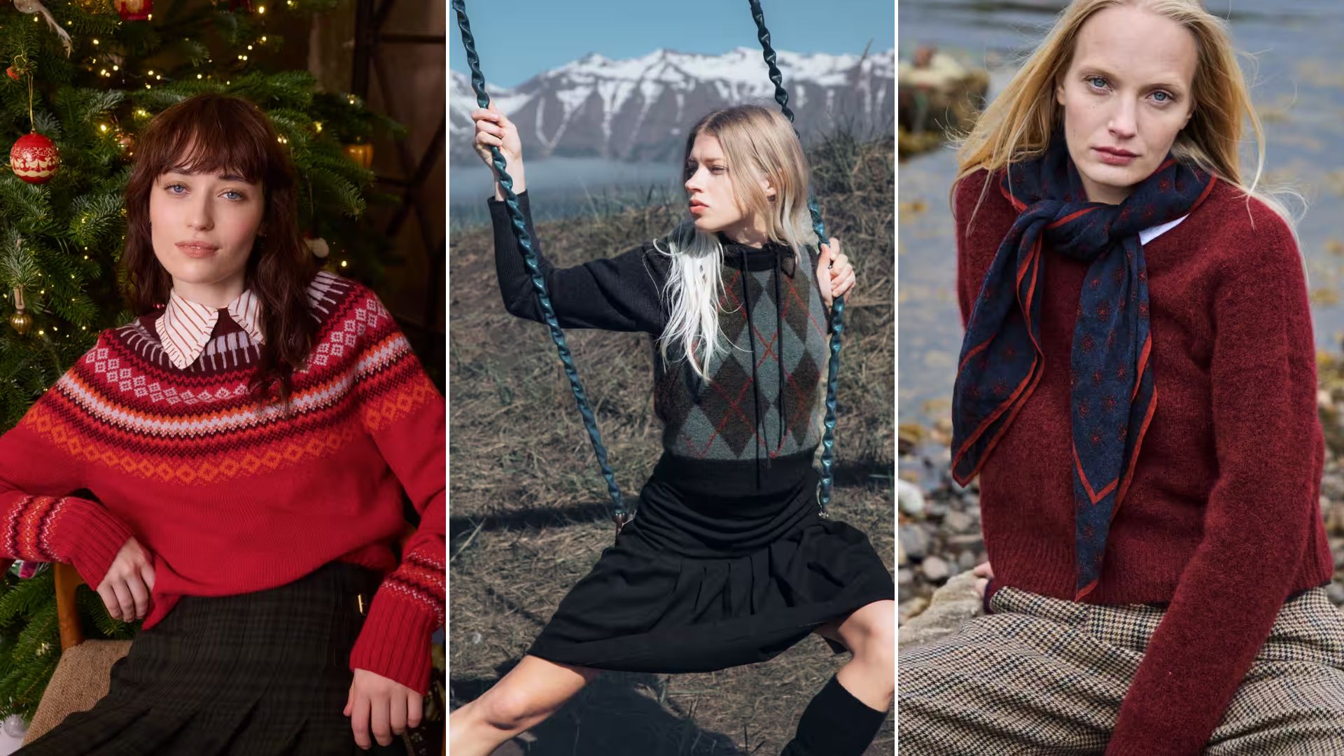 Three images of models wearing Brora 
