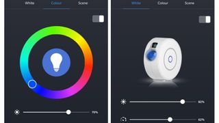 Screenshots of color and brightness controls from the Smart Life App