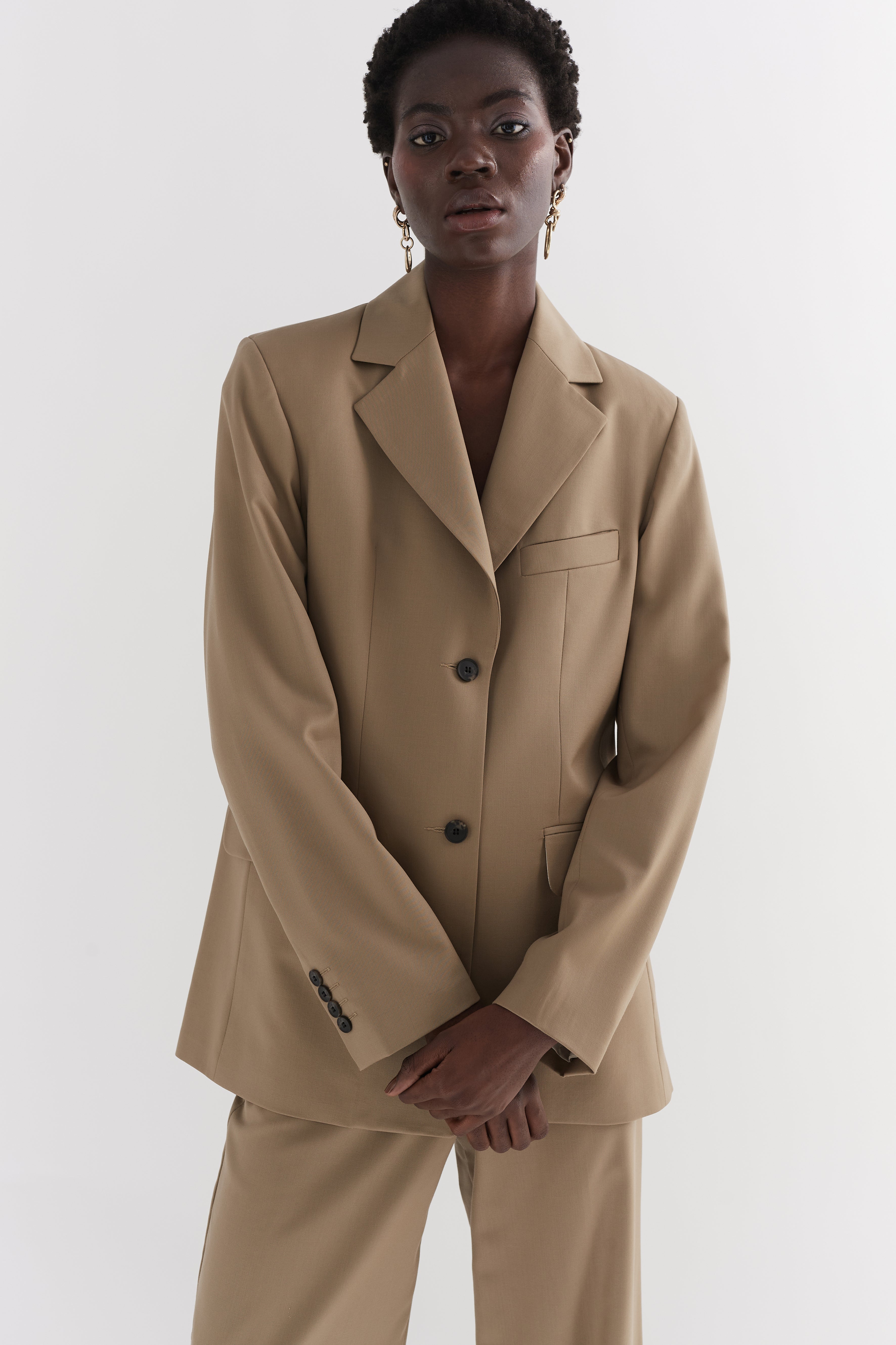 Women&#039;s Khaki Single Breasted Jacket | Laura Pitharas
