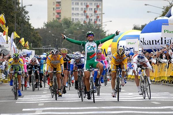 Angelo Furlan (Cr&eacute;dit Agricole), 31, spreads his wings while winning stage three of the Tour de Pologne