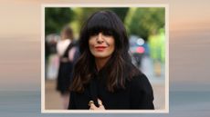  Claudia Winkleman is seen with a full fringe and red lipstick whilst attending The Serpentine Gallery Summer Party on June 30, 2022 in London, England/ in a blue, beige and cream gradient sunset-like template