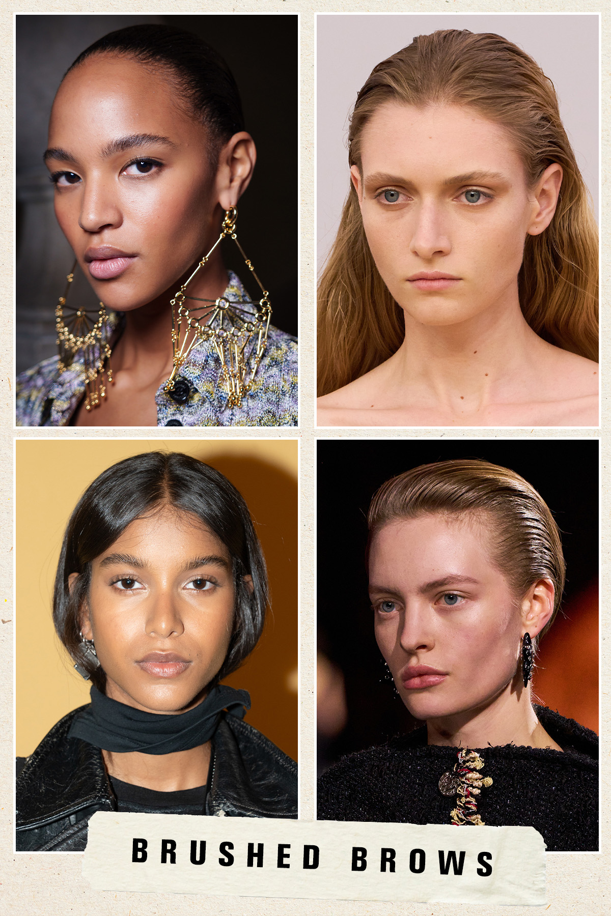 Models showing the brushed brows spring/summer 2026 beauty trends