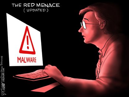 Editorial Cartoon U.S. Russia Hacking red menace