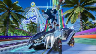Sonic in werehog form in Sonic Racing: CrossWorlds races through Chao Park