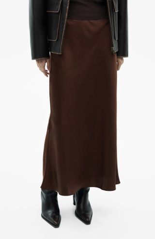 MANGO, Satin Midi Skirt