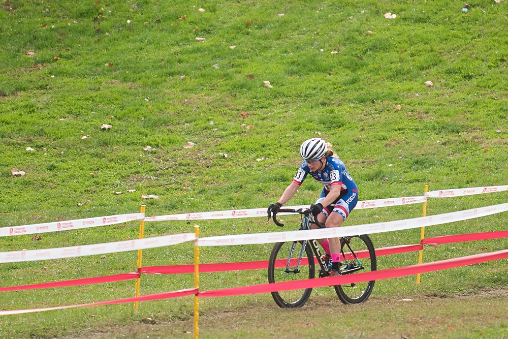 Ellen Noble (USA) Jam-NCC-Vittoria out of sight from the nearest competitor as she enters the final kilometer of the race.