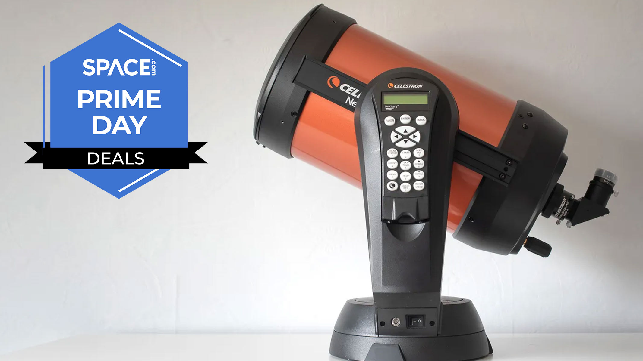 The Celestron Nexstar 8SE with a Space.com Prime Day deals badge.