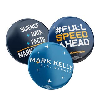Mark Kelly for U.S. Senate campaign buttons.