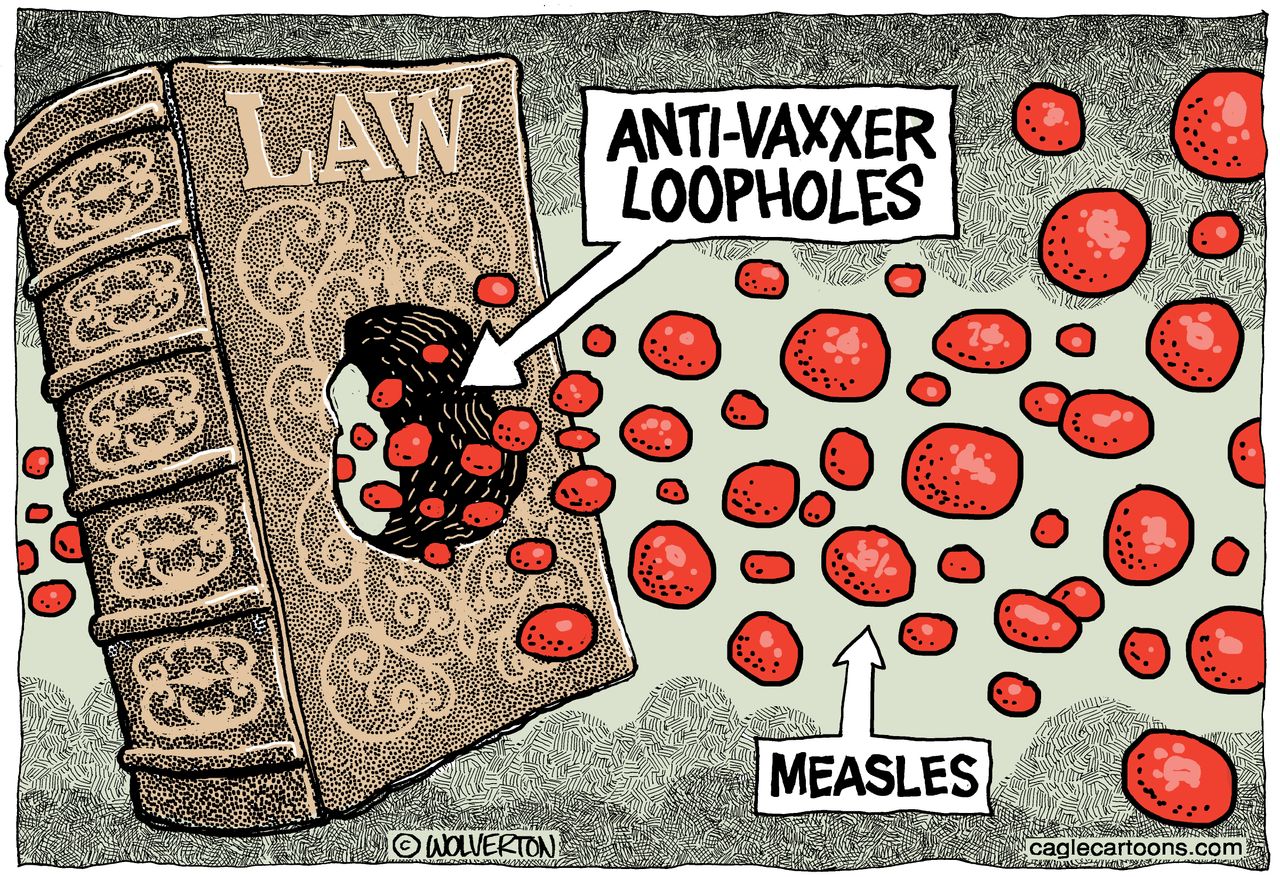 Political Cartoon U.S. Anti-Vaxxer Measle outbreak