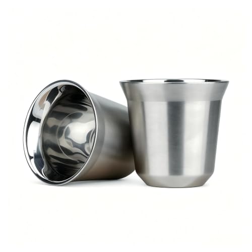 Recaps 80ml Stainless Steel Espresso Cups Set - 2 Pack Double Wall 304 Stainless Steel Demitasse Cups 2.7oz (small Cup)