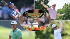 Rickie Fowler, Justin Thomas, Jake Knapp, Ben Griffin and the FedExCup trophy 