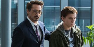 Robert Downey Jr. and Tom Holland in Spider-Man: Homecoming