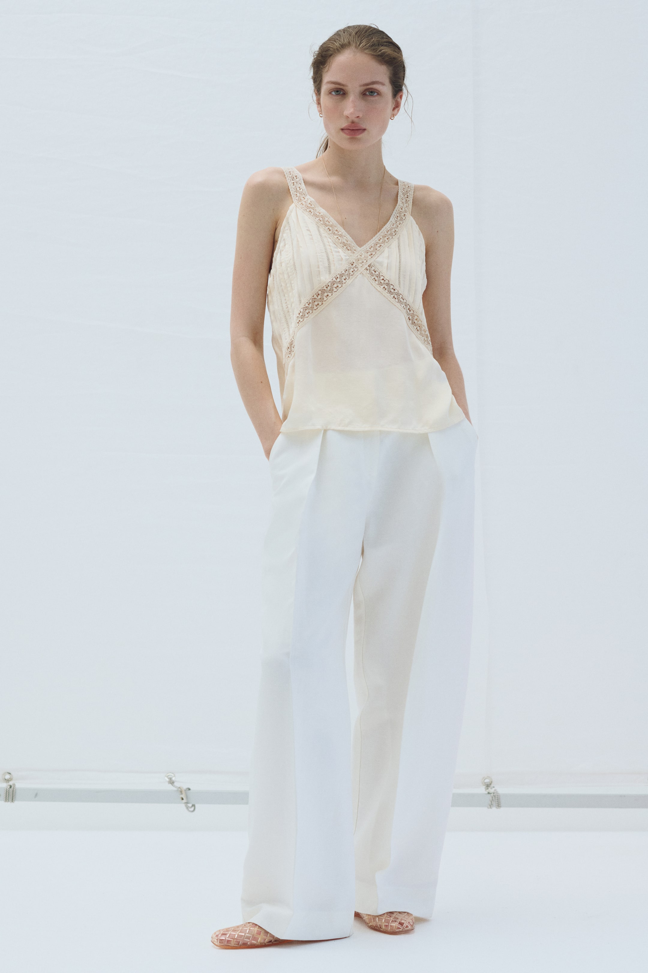 Lace-Trimmed Pintucked Top