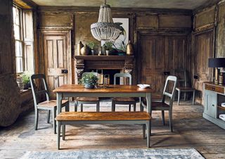wooden dining table in period home