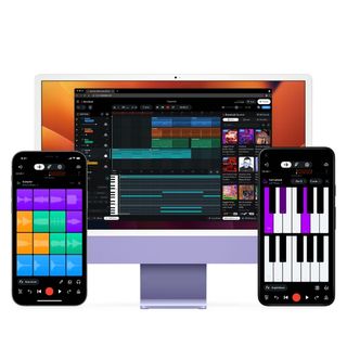 BandLab running on a Mac and two smartphones