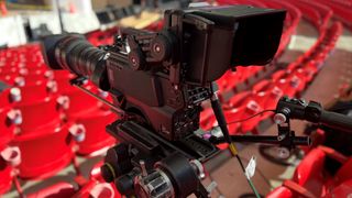 A red Sony camera for sports live production.