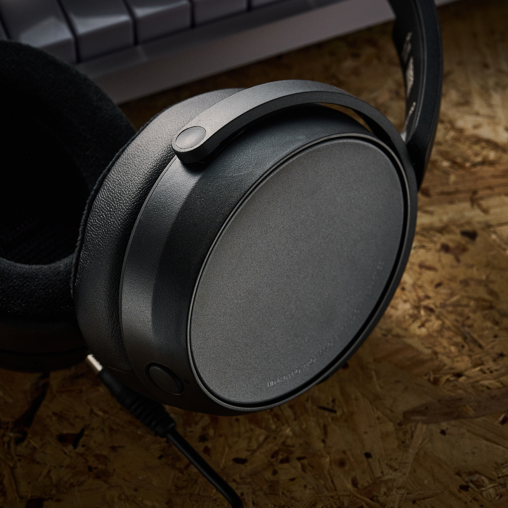 Close up of the clased back ear cups on the Sennheiser HD 480 Pro studio headphones