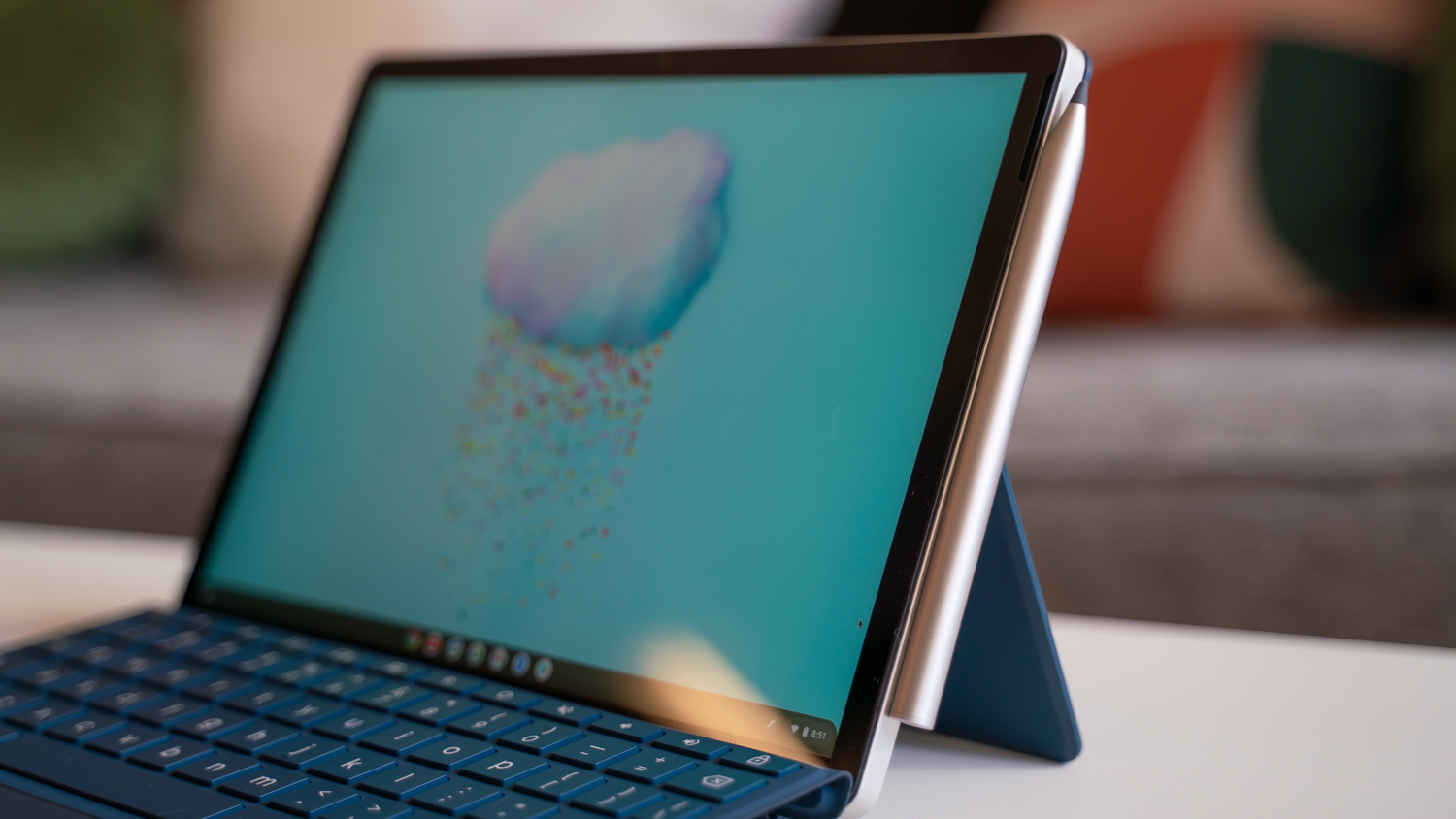 HP Chromebook x2 on a table with the desktop open