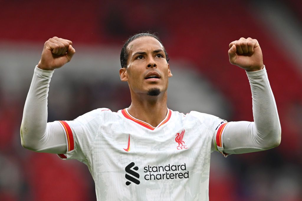 Liverpool squad for 2024/25 MANCHESTER, ENGLAND - SEPTEMBER 01: Virgil van Dijk of Liverpool celebrates following the team&#039;s victory in the Premier League match between Manchester United FC and Liverpool FC at Old Trafford on September 01, 2024 in Manchester, England. (Photo by Michael Regan/Getty Images)