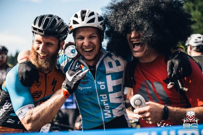 The bearded Dane, Erik Skovgaard, Sonke Wegman of Germany and Brett Tippie, having a little pre-race hair sandwich.