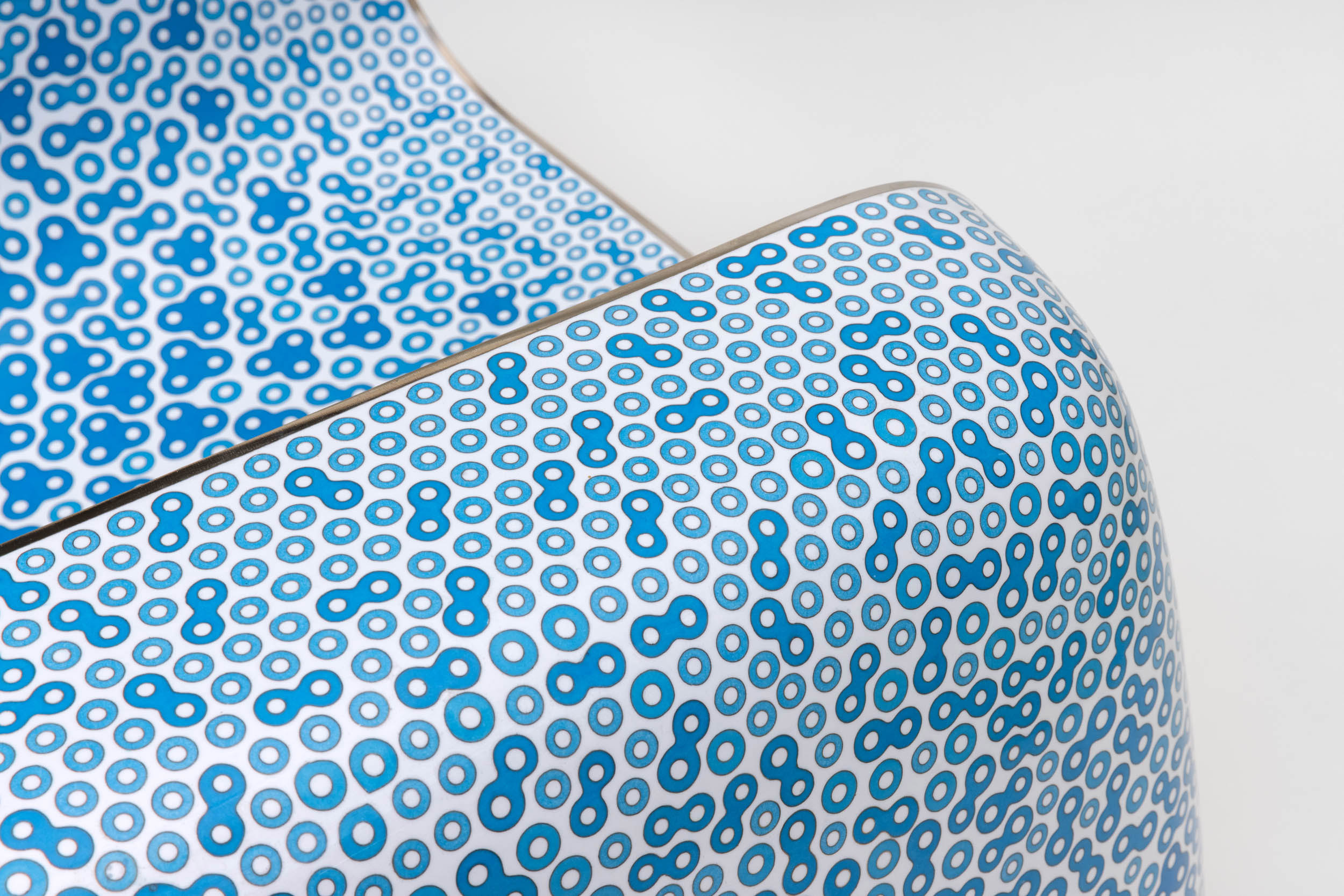 Detail of blue enamel chair by Marc Newson