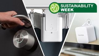 Split image showing retrofit smart lock, curtain puller, and switch pusher