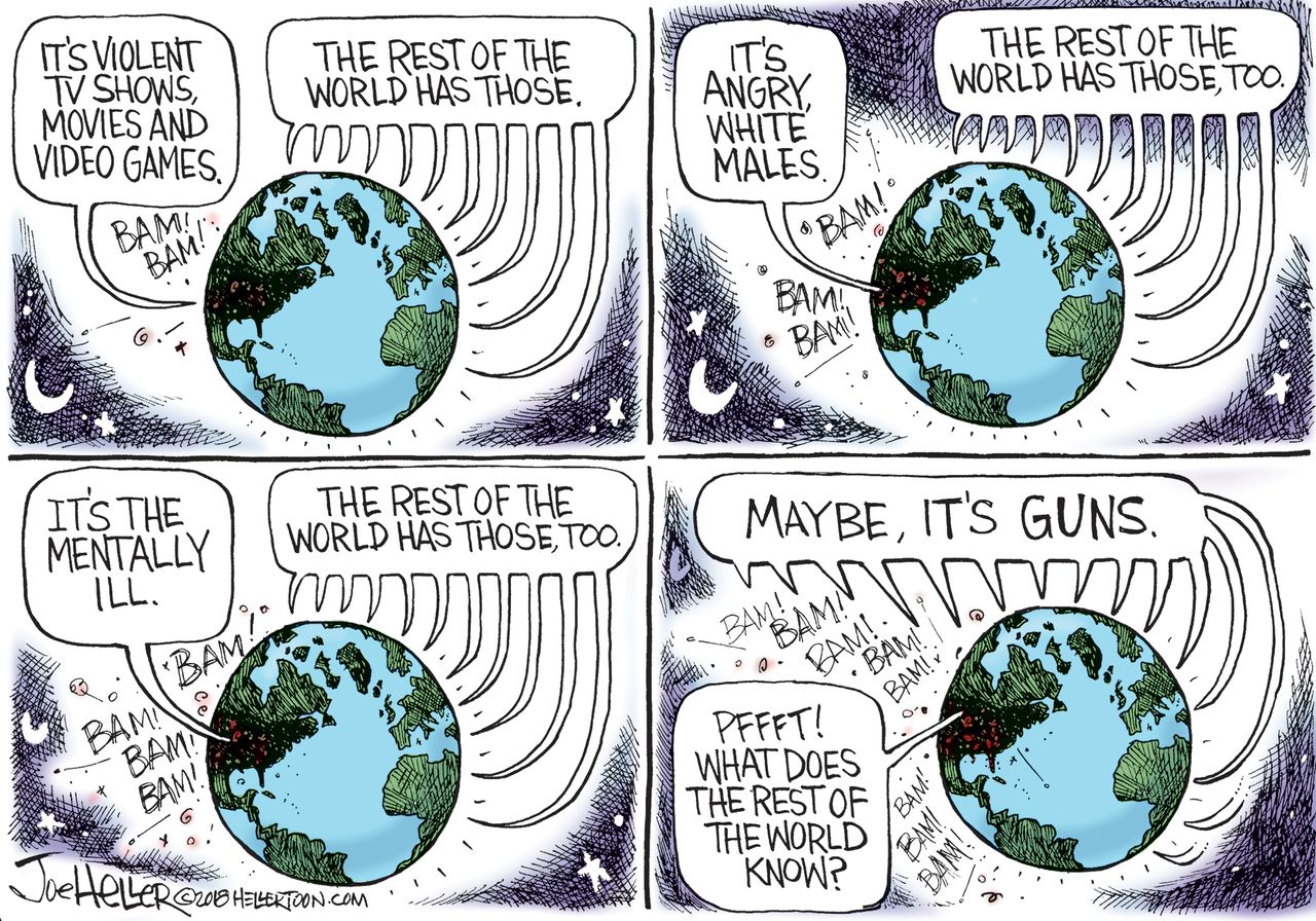 Political cartoon U.S. School shooting gun violence NRA