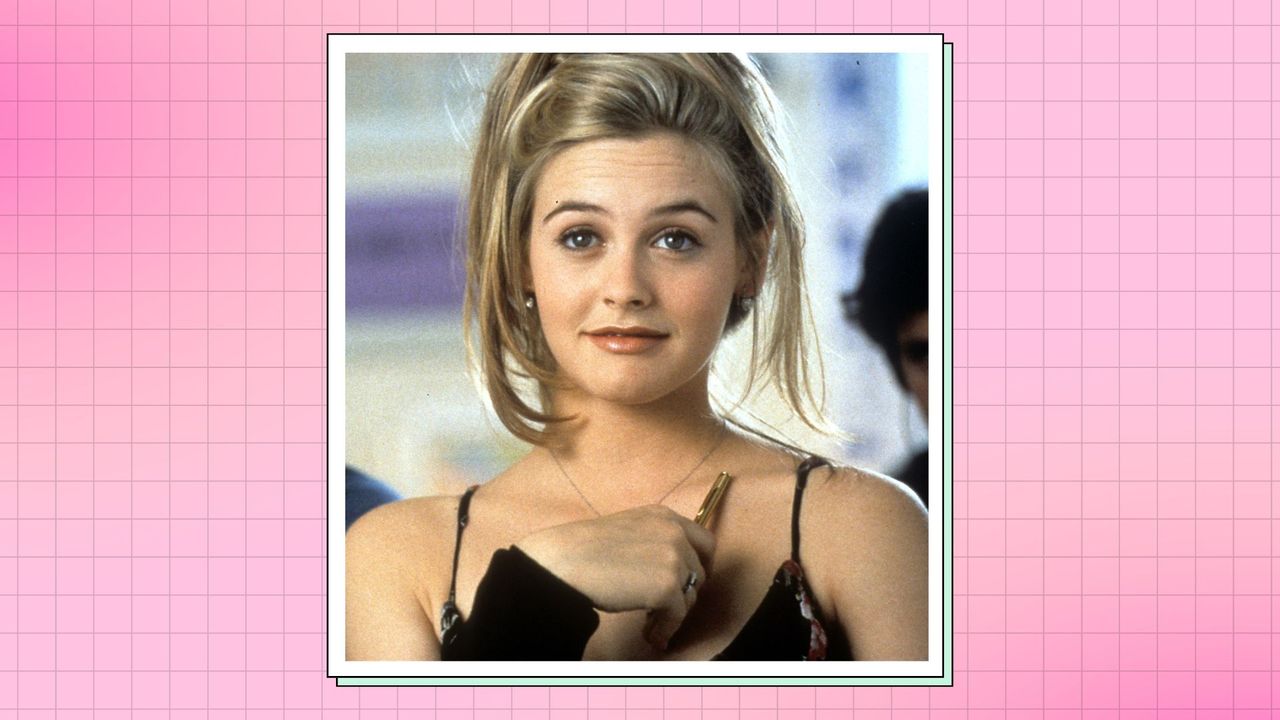 Alicia Silverstone in a scene from the film &#039;Clueless&#039;, 1995/ in a pink check template