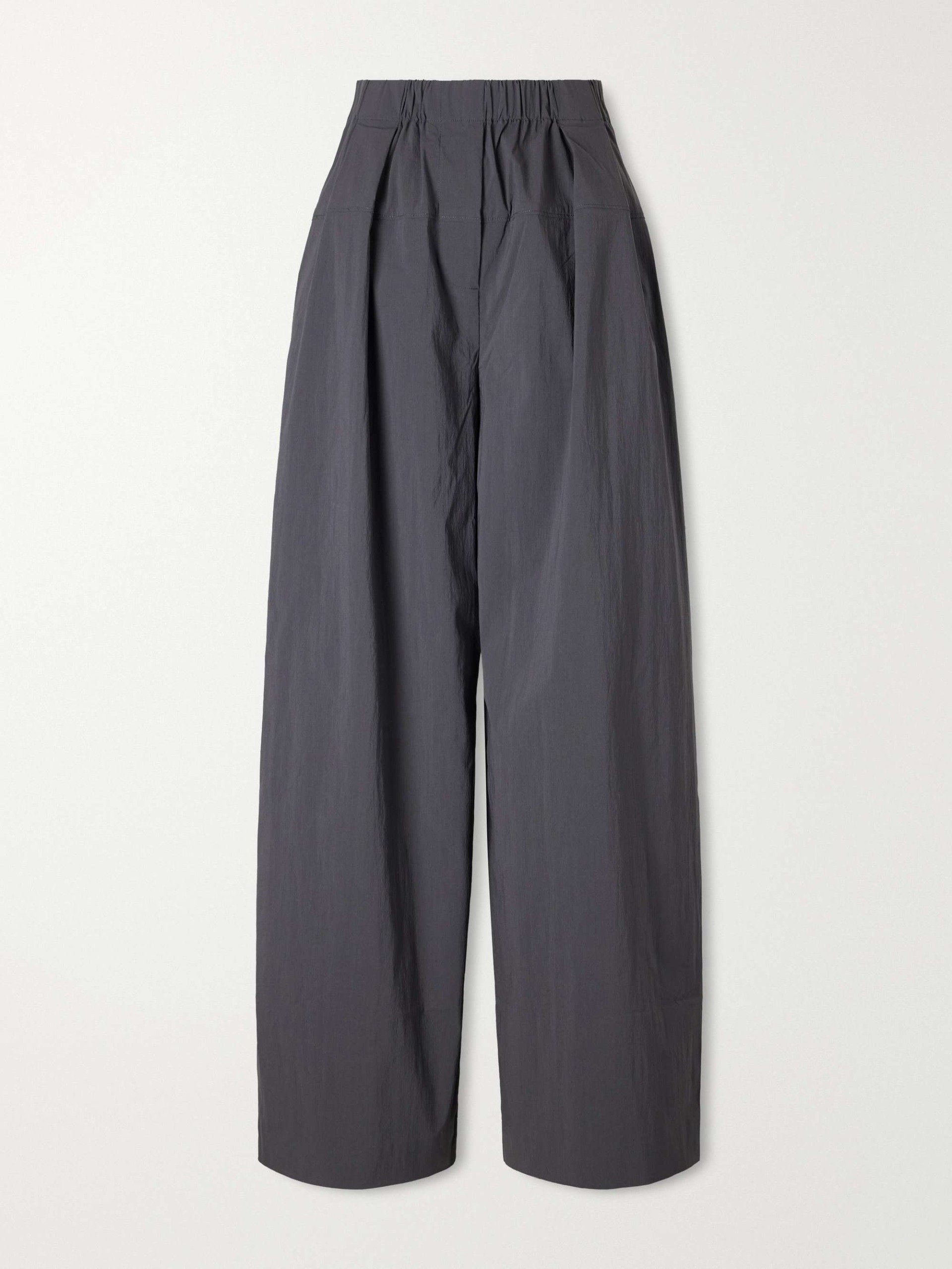 Pleated Cotton-Blend Mid-Rise Wide-Leg Pants