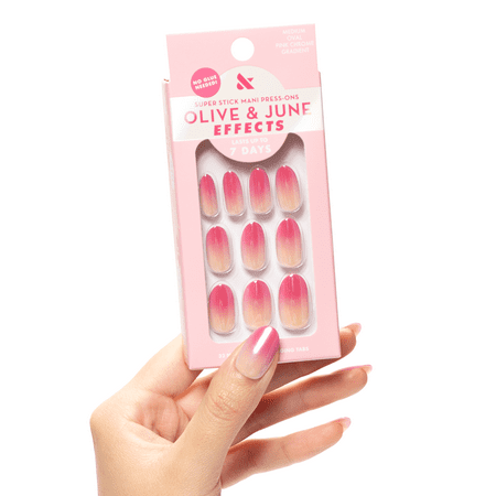 Olive &amp;amp; June Super Stick Mani Oval Medium Press-On Tabs, Pink Chrome Ombre, 32 Pieces