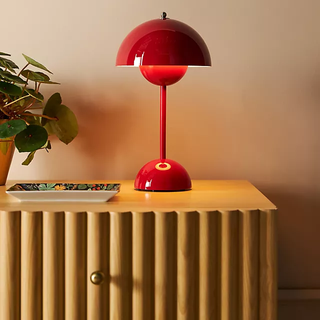 red cordless mid-century modern table lamp