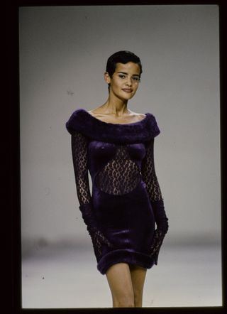 Model walks the Fall Winter 1991-1992 Azzedine Alaia Ready to Wear (pret a porter) Runway show